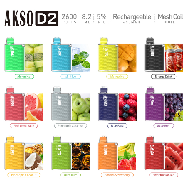 HCigar AKSO D2 Einweg-Vape-Box 650 mAh (wiederaufladbar) 2600 Züge