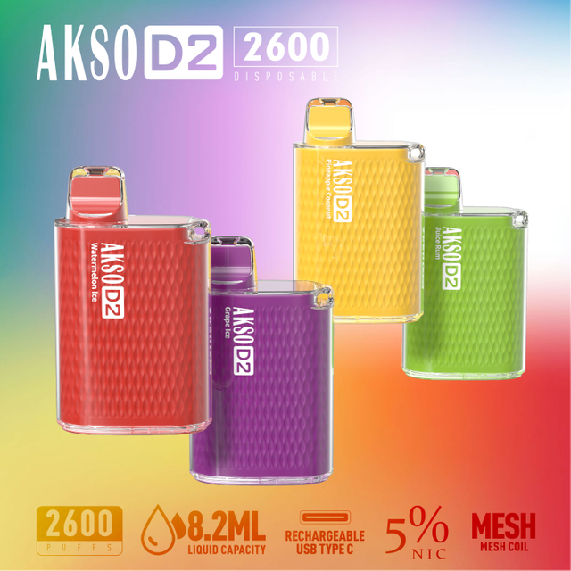 HCigar AKSO D2 Einweg-Vape-Box 650 mAh (wiederaufladbar) 2600 Züge