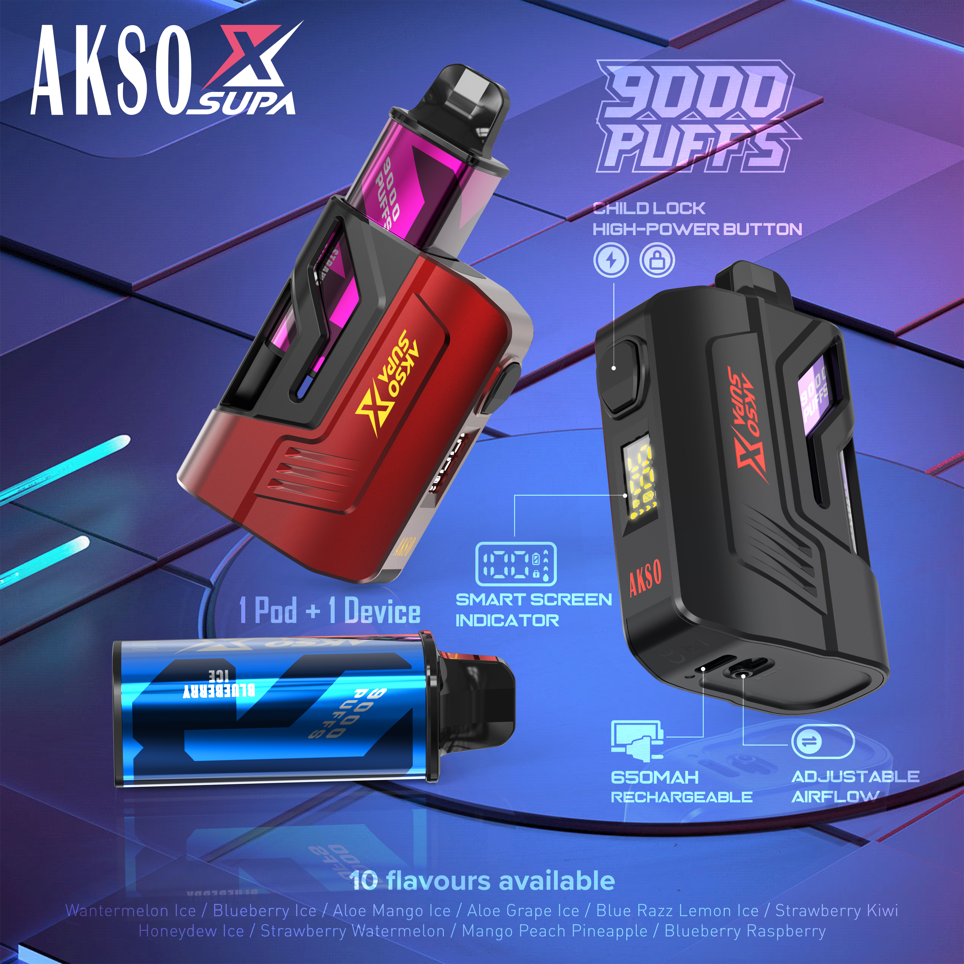 HCigar AKSO SUPA X 650 mAh (wiederaufladbar) 9000 Züge 